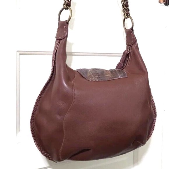 NEW Carlos Falchi CHI Brown 100% Leather Snake Skin Crescent Shoulder Bag Purse - Picture 10 of 13